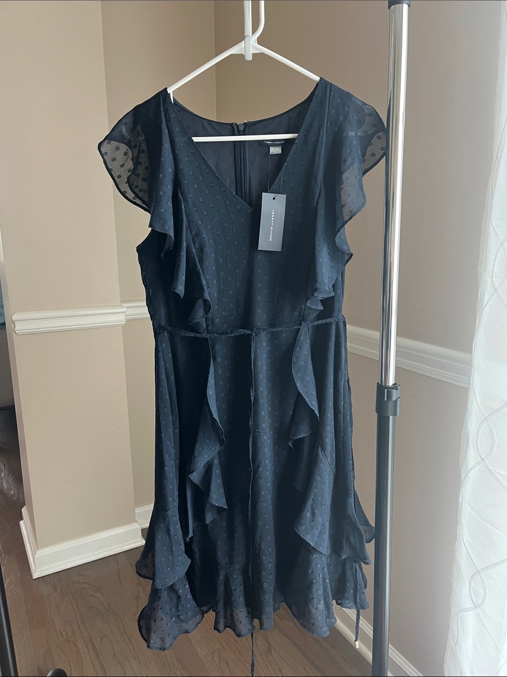 Tommy Hilfiger Navy Ruffle Midi Dress